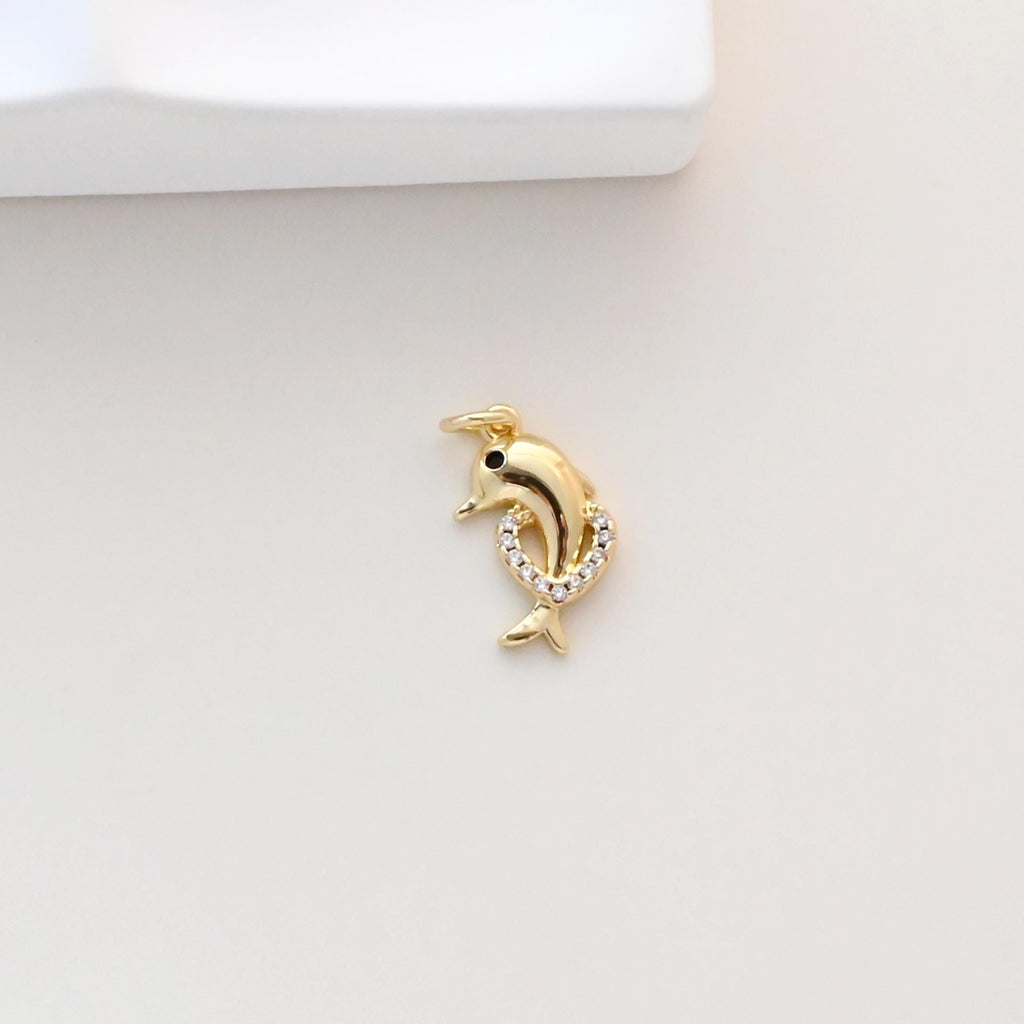 Dijes de delfín, dijes de vida marina bañados en oro de 18 quilates, pavé de circonitas, colgante de vida marina, dije para hacer collares, accesorios de joyería S1324