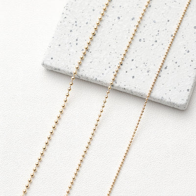 14K Gold Beads Chain, 2mm, 2.4mm in Flat, Necklace Link Chain, Unfinished Chain, Hypoallergenic, Necklace Making Findings GT007