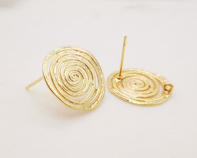 10pcs Gold Growth Ring Earring Post, S925 Silver Ear Pin Nickel Free Earrings, Annual Ring Ear Stud with Loop, Z090