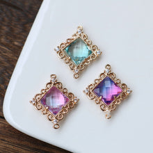 Load image into Gallery viewer, Rhombus Shaped Crystal Pendant, Glass Charm, 14K Gold Plated, CZ Pave, Jewelry Making Findings HL039-F240