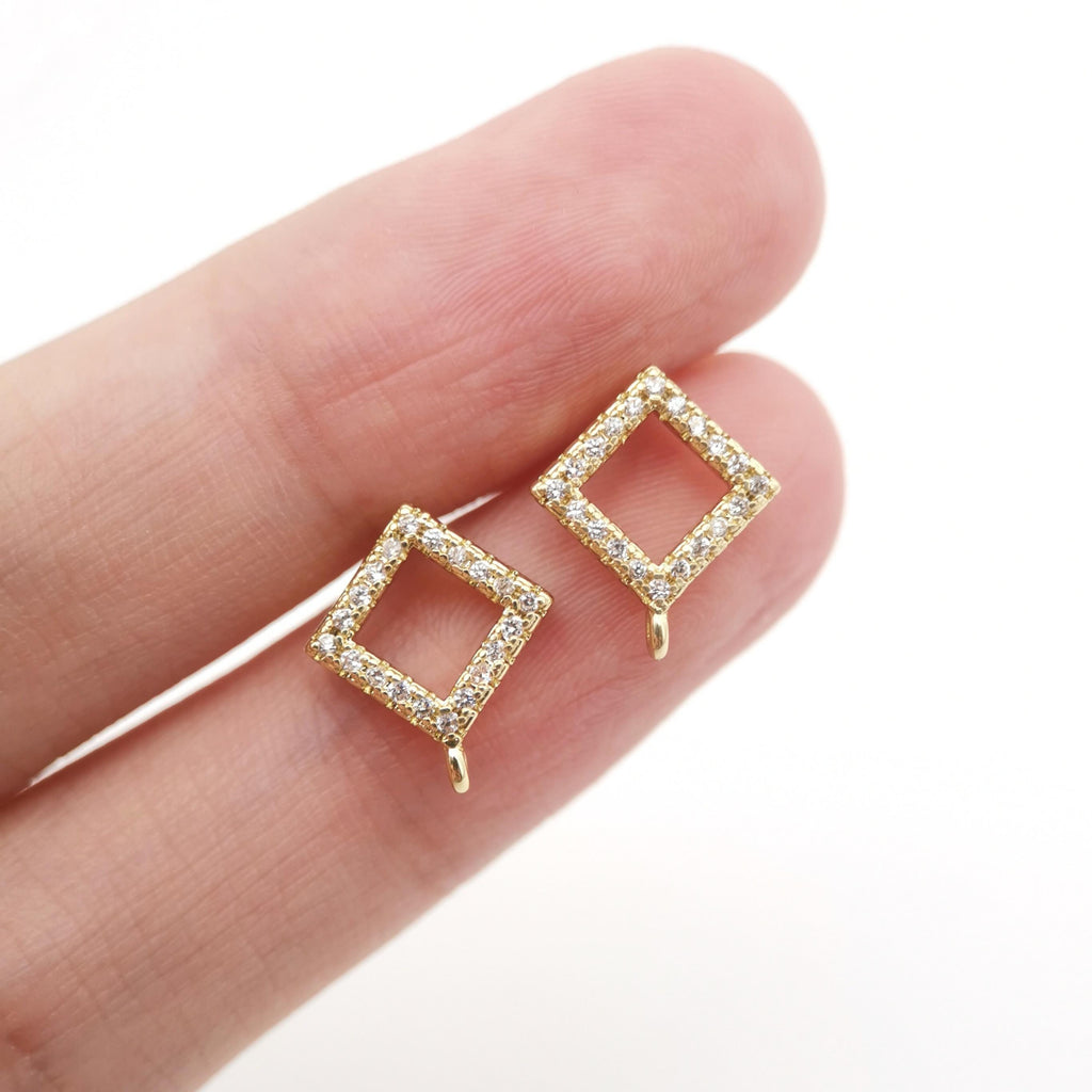 أقراط على شكل معين من الزركونيوم المكعب، مطلية بالذهب، مزودة بحلقة، مضادة للحساسية، مصنوعة يدويًا، أدوات صنع أقراط بنفسك D0278