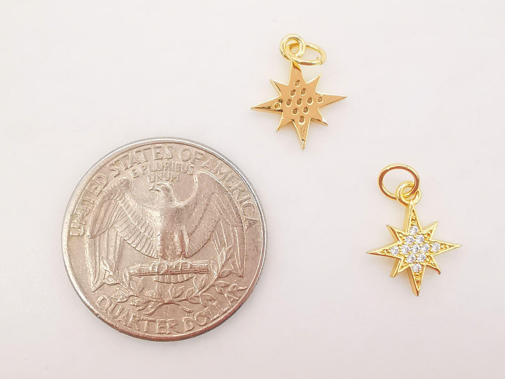 North Star Charms, Crystal Cubic Star Pendant, 18K Gold Plated, Necklace charms, Jewelry Findings S699