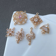 Load image into Gallery viewer, CZ Multishape Connector, Cubic Zircon Crystal Pendant, CZ Earring Charms, Gold Plated Brass Earring Charms, Jewelry Findings HL017-F191