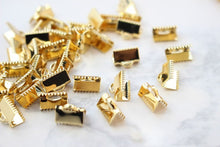 Load image into Gallery viewer, 10pcs Ribbon Crimp End Caps, Ribbon Pinch Clasp 14K Gold Plated, 6mm,10mm,13mm,20mm,25mm, Jewellery Making Findings ZZ064