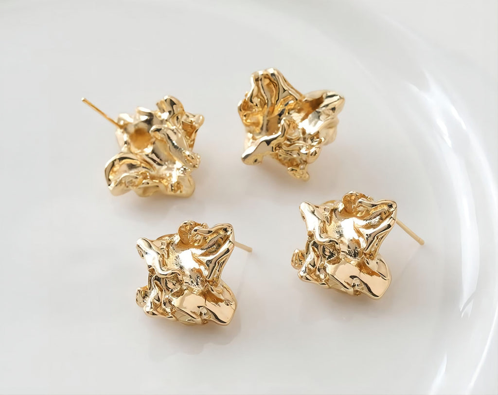 Irregular Ear Post With Loop, S925 Silver Ear Pin Nickel Free Earrings, Gold/Silver Ear Stud, Hypoallergenic Earring Findings G002