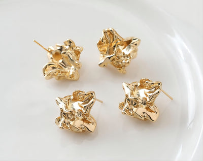 Irregular Ear Post With Loop, S925 Silver Ear Pin Nickel Free Earrings, Gold/Silver Ear Stud, Hypoallergenic Earring Findings G002