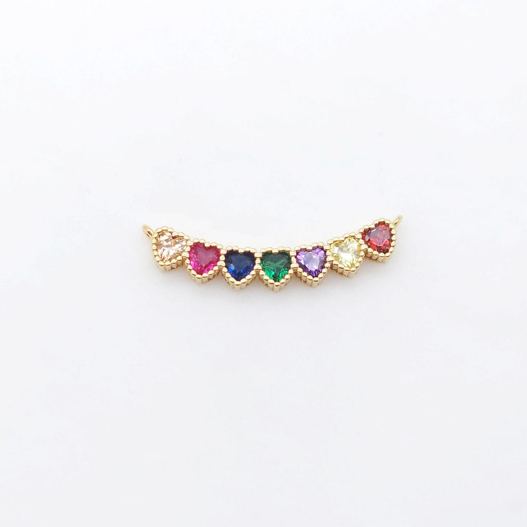 Heart Rainbow Cubic Tennis Connector, 4mm CZ, 18K Gold Plated CZ Pave Tennis Pendant, Bracelet Making Charm, Jewelry Findings S20538