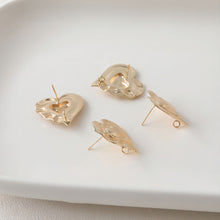 Load image into Gallery viewer, Gold Heart Earring Post, 14K Gold/Silver Nickel Free Earrings, S925 Silver Ear Pins, 20mm, Heart Shape Ear Stud with Loop JJ023