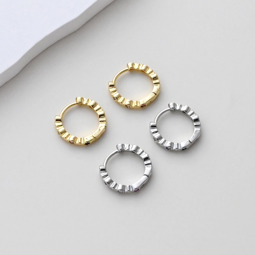 Rainbow CZ Earring Hoops, Gold Plated Huggie Hoop Earring, Leverback Earring, DIY Earring  Findings, Handmade Earring Supplies D0549