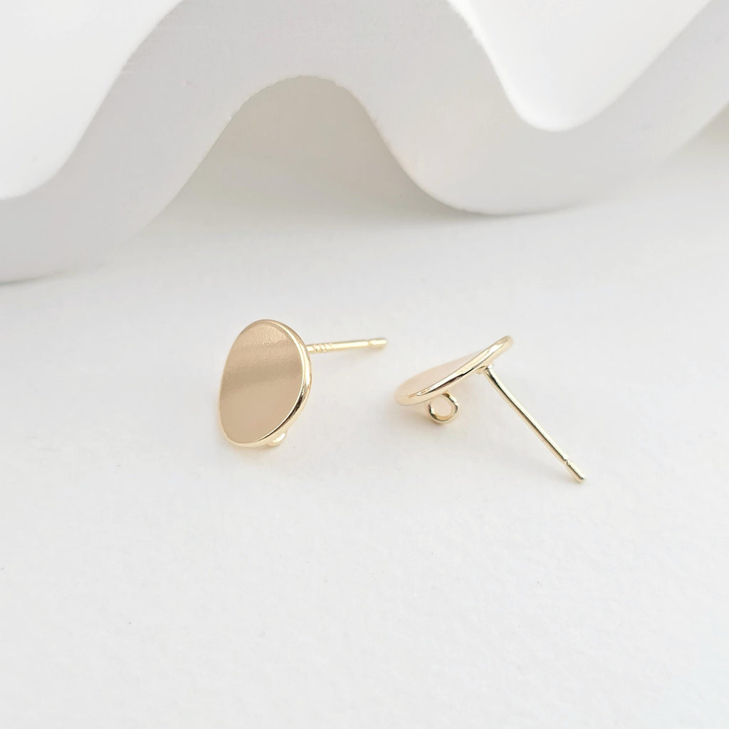 10pcs 18K Gold Round Post With Loop, Bent Round Stud Earring Nickel Free, S925 Silver Pin, 10mm, Hypoallergenic Earring Findings ZX254