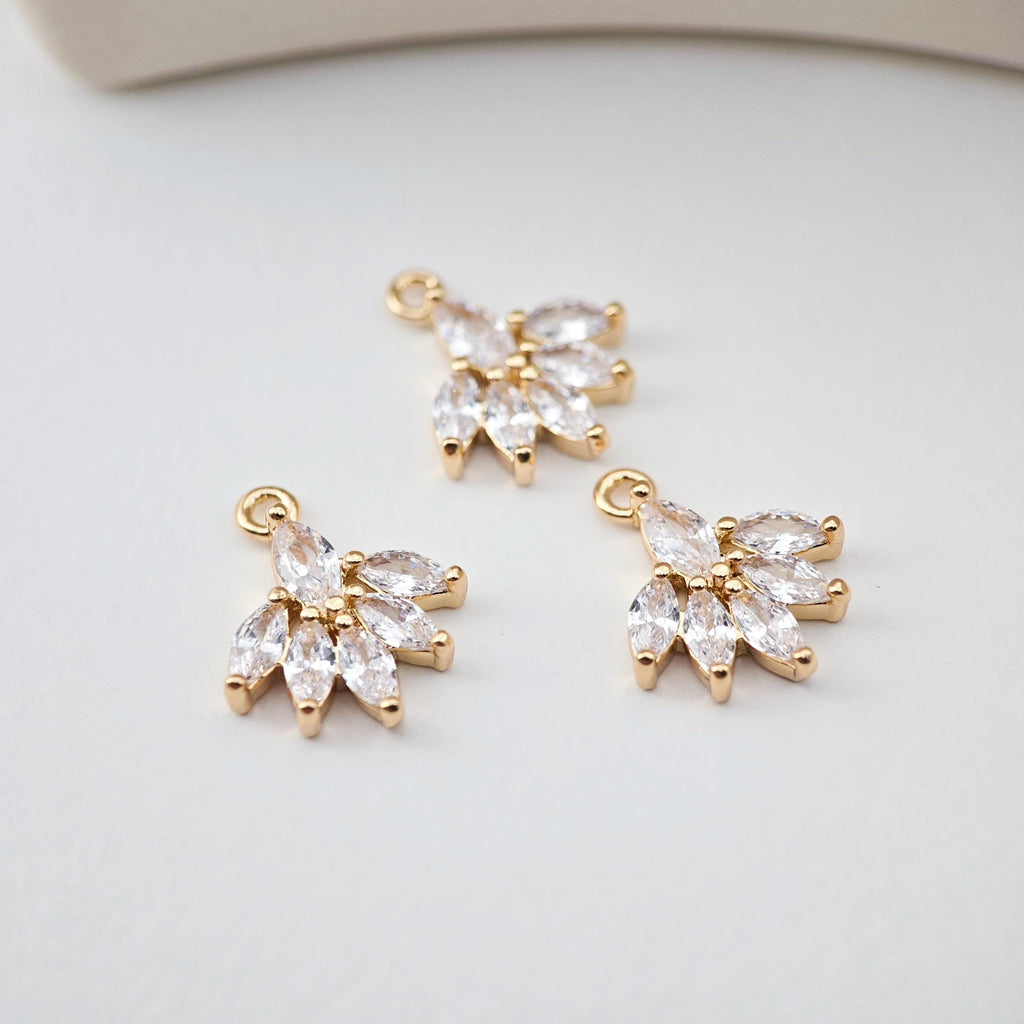 Leaf Charm, Cubic Zircon Crystal Leaf Pendant, CZ Earring Charms,  Gold Plated Brass Earring Charms, Jewelry Findings D0243