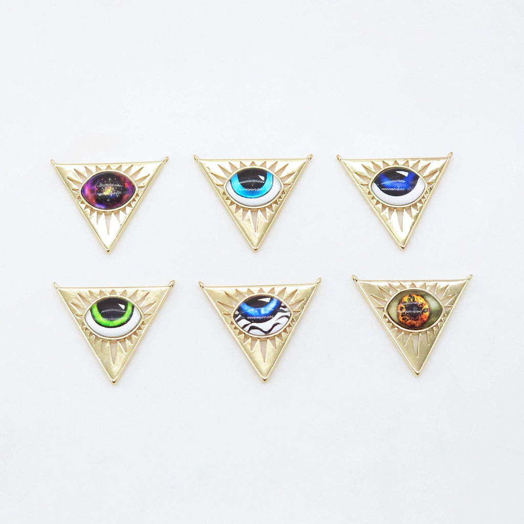 Triangle Evil Eye Charm, 18K Gold Plated, Shields Eye Pendant, Blue Eye, Protection pendant, Jewelry Findings S20437