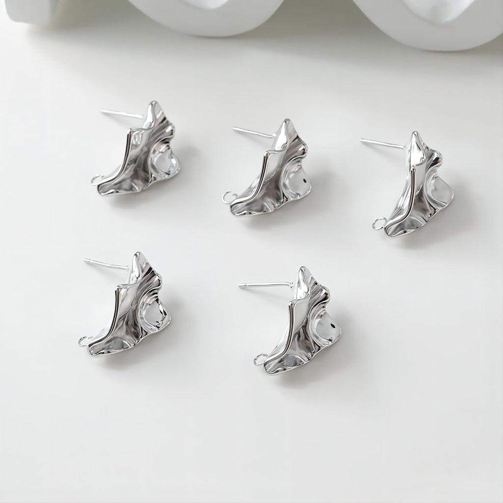 Irregular Ear Post With Loop, S925 Silver Ear Pin Nickel Free Earrings, Gold/Silver Ear Stud, Hypoallergenic Earring Findings GE035