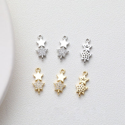 Double Star Connectors, 17*8mm, Crystal Cubic Star Pendant, Gold Star Charm, 14K Gold Plated, Necklace charms, Jewelry Findings GZ137