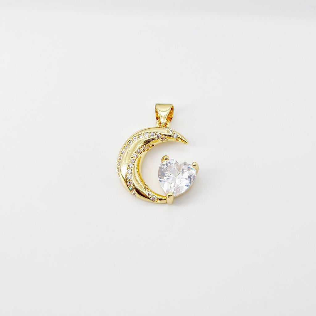 Cubic Crescent Moon Charm, 18K Gold Plated Moon Pendant, Micro CZ Pave OX Horn Charms, Jewelry Findings S20698