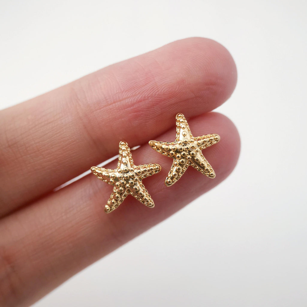 10pcs Gold Starfish Earring Post, S925 Silver Pin Nickel Free Earrings, Starfish Shape Ear Stud with Loop, Z099
