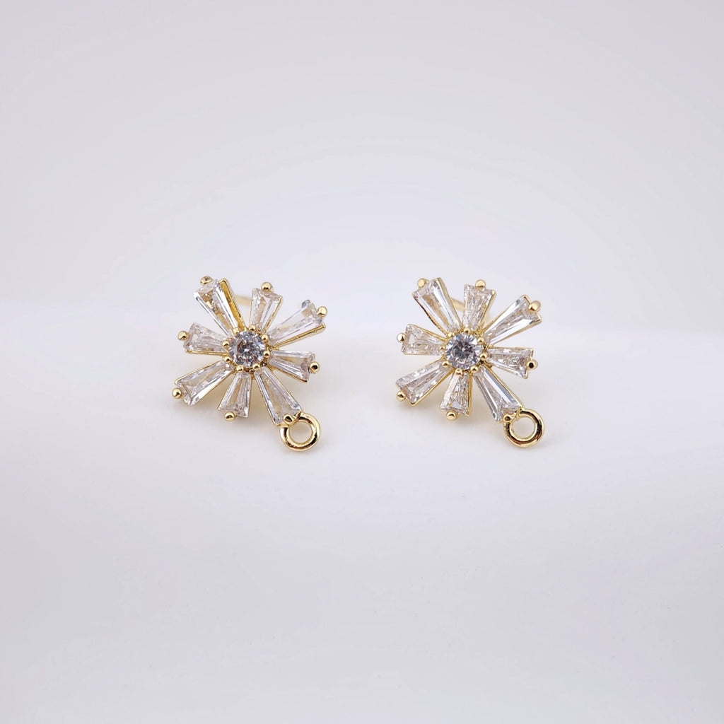 Cubic Zirconia Octagon Post Earrings,Gold Plated Earring Post with Loop,Hypoallergenic,Handmade Earring Finding,DIY Earring Supplies D0028