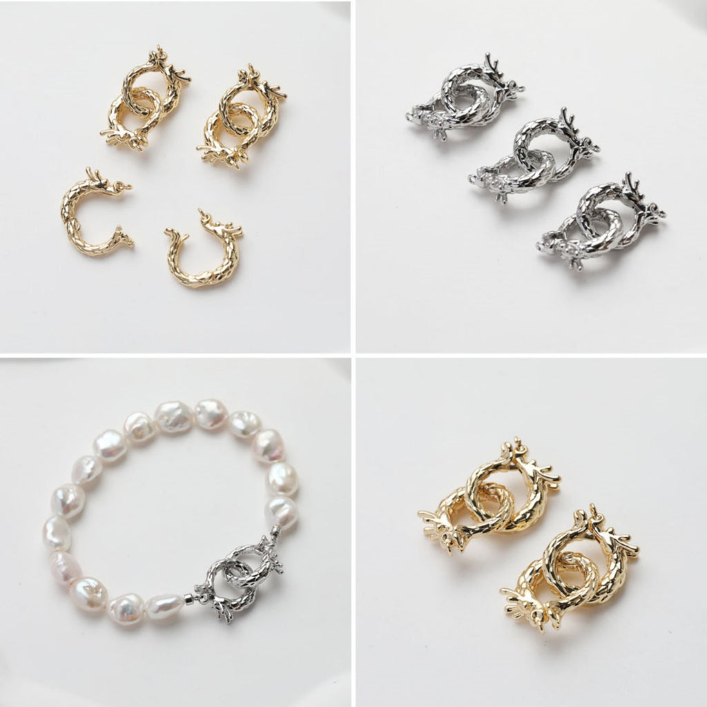 Double Loop Clasp, Dragon, Necklace Connector, 14K Gold/Silver Plated, Neckalce Bracelet Making Pendant, Jewelry Supply Finding GE127