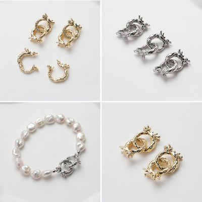Cierre de doble bucle, dragón, conector para collar, chapado en oro/plata de 14 quilates, colgante para collar y pulsera, accesorio de joyería GE127