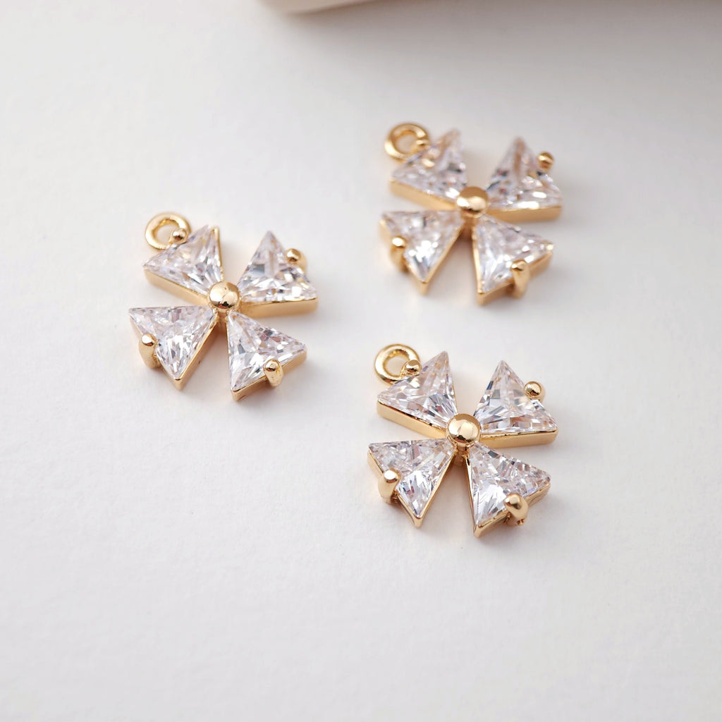 CZ Pave Flower Charm, Cubic Pendant, Earring Connectors, Real Gold Plated Brass Earring Charms, Jewelry Findings D0075