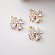 Load image into Gallery viewer, CZ Pave Flower Charm, Cubic Pendant, Earring Connectors, Real Gold Plated Brass Earring Charms, Jewelry Findings D0075