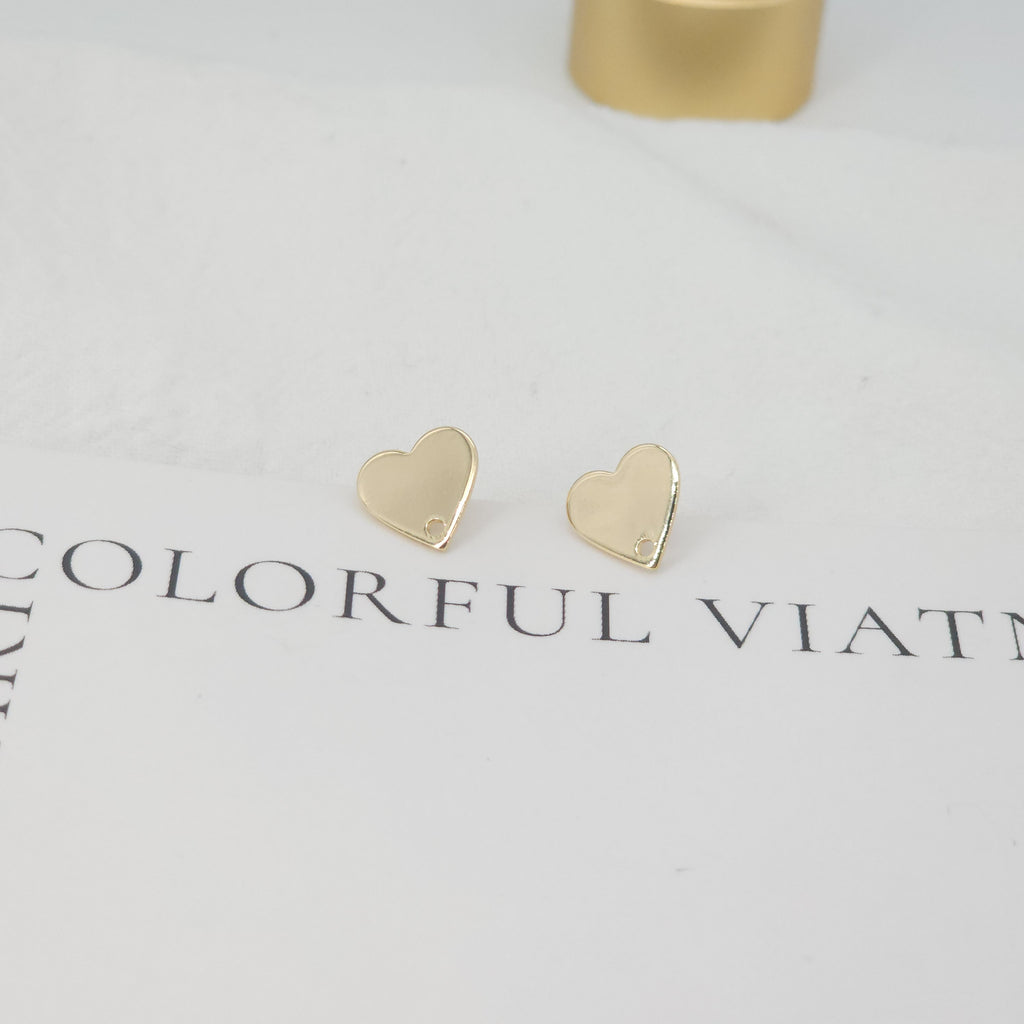 10pcs Gold Heart Earring Post, 10mm,S925 Silver Ear Pin Nickel Free Earrings, Ear Stud Loop, Hypoallergenic Earring Findings Z060