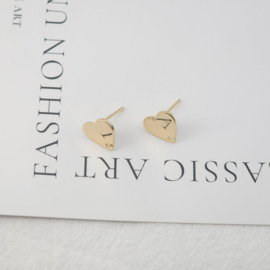 10pcs Gold Heart Earring Post, 10mm,S925 Silver Ear Pin Nickel Free Earrings, Ear Stud Loop, Hypoallergenic Earring Findings Z060