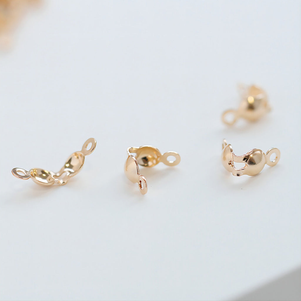 10pcs 14K Gold Filled Clamshell Bead Tips, Calottes Crimps, Bead Ends (4x7mm), Jewellery Making Findings B034