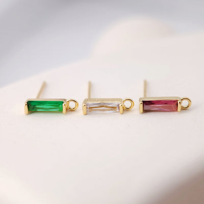 4 pendientes rectangulares con pasadores, pavé de circonitas rojas, verdes y transparentes, de plata S925, sin níquel, chapado en oro de 18 quilates, S1194