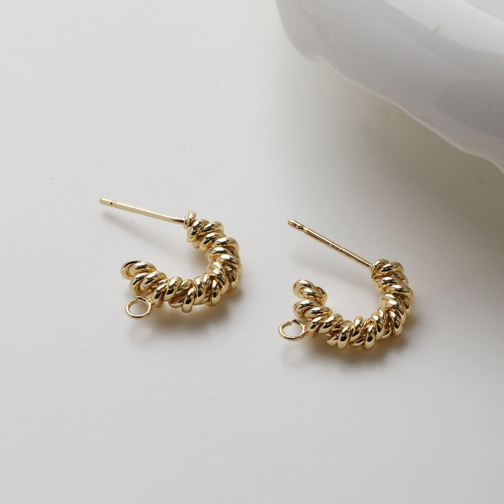 C Shape Earrings Post With Loop, 14K Gold/Silver Plated, S925 Silver Ear Pin Nickel Free Earrings, Twist Wrap, Earring Findings GZ725