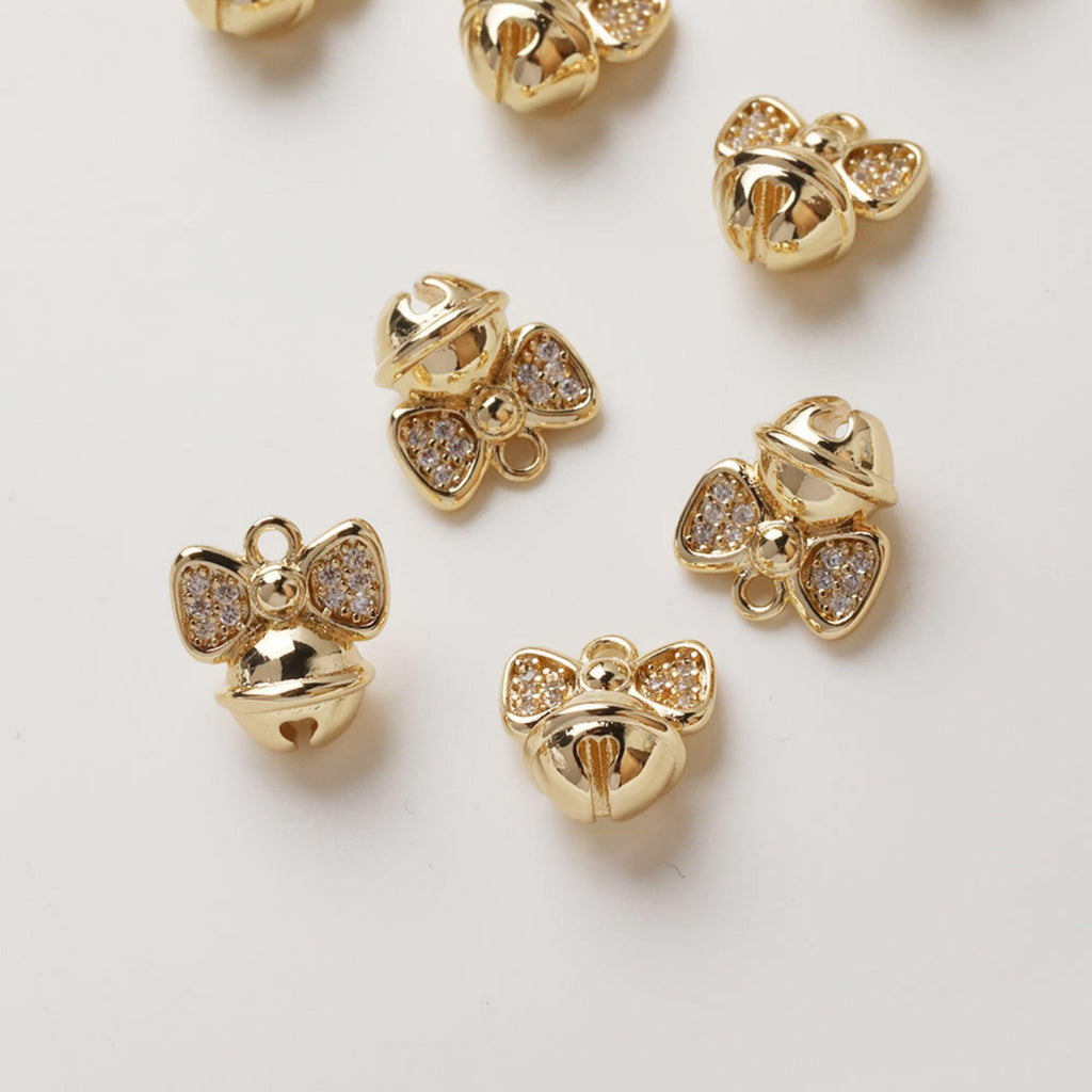 Bow Tie Charm, Bow Tie Bell Charm, Cubic Pendant, Earring Pendants, Real Gold Plated Brass Earring Charms, Jewelry Findings GZ729