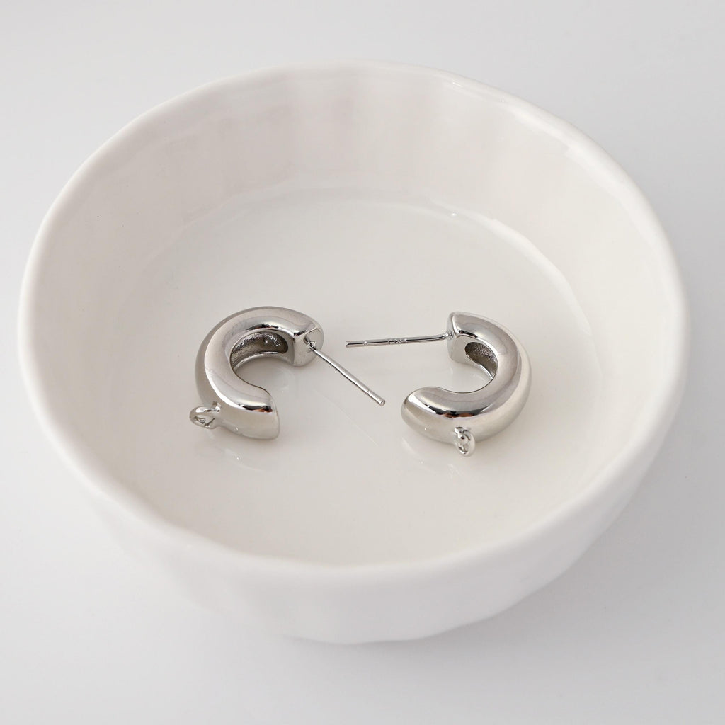 C Shape Earrings Post With Loop, 18K Gold Plated, Nickel Free, S925 Silver Pin, Ear Stud Hypoallergenic Earring Findings D0366