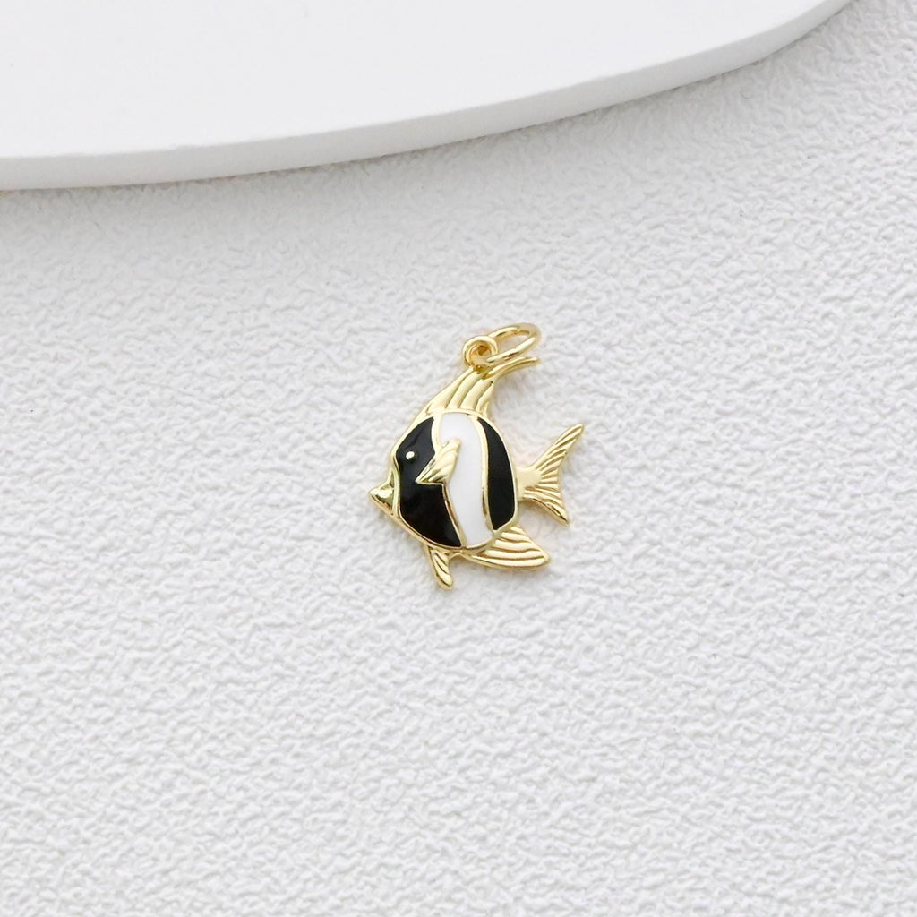 Colgante de pez ángel, dijes de pez esmaltado, dijes de vida marina, dijes chapados en oro de 18 quilates, fabricación de pulseras y aretes, accesorios de joyería S1369