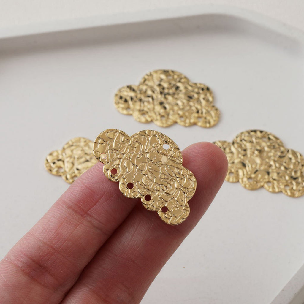 Dainty Cloud Charm, Embossed Cloud Pendant, 14K Gold Plated, Earring Making Charm, Jewelry Findings JG029