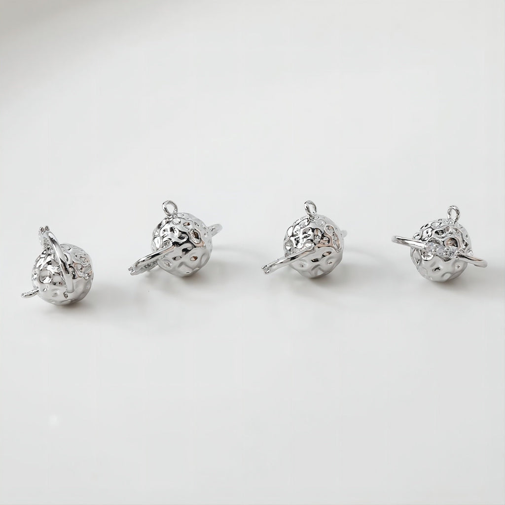 14K Saturn Planet Charm, 3D Pendant, 18K Gold Plated/Silver, Necklace Making Charms, Jewelry Findings GS004