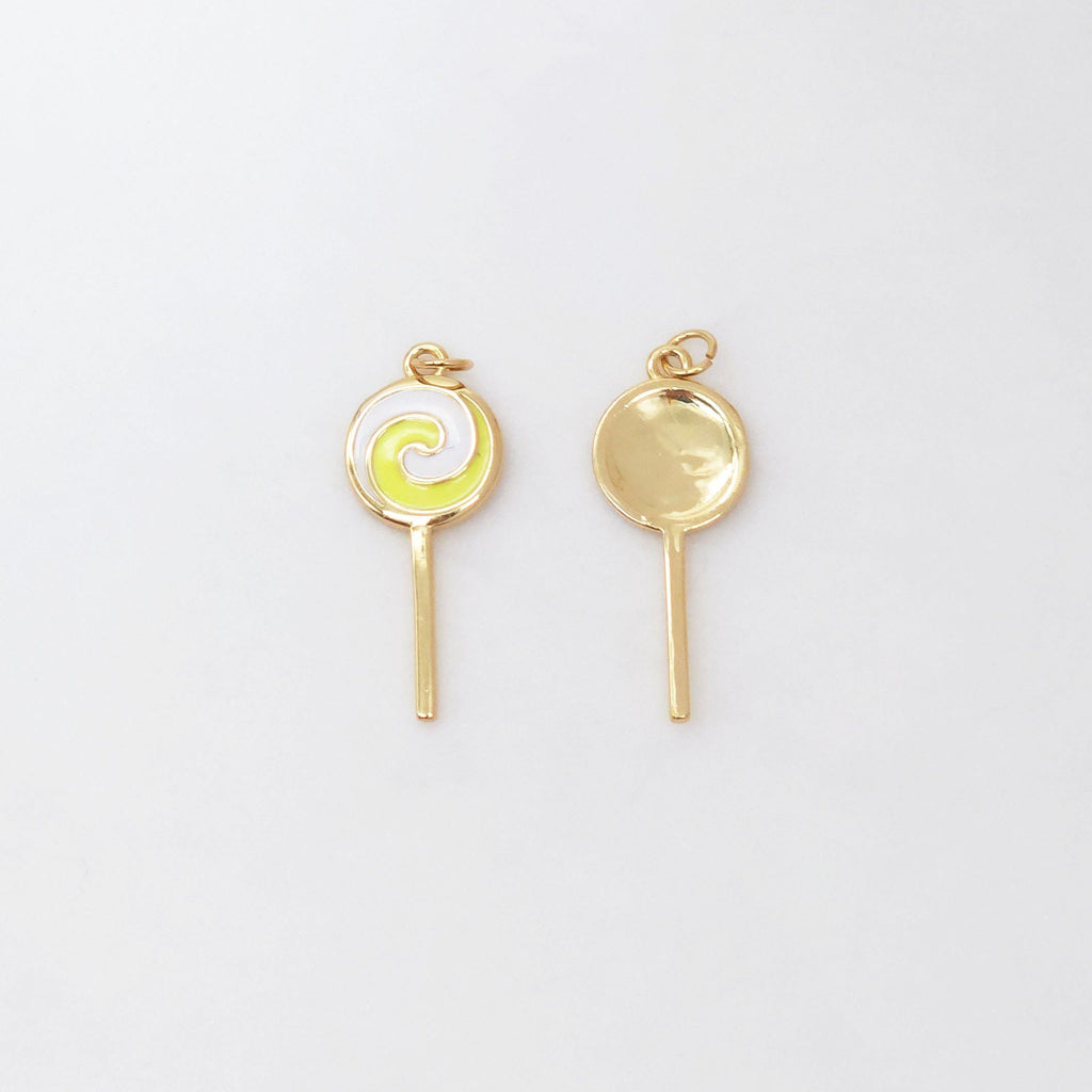 Enamel Lollipop, Colorful lollipop Pendant, 18K Gold Plated CZ Pave, Necklace Making Charms, Jewelry Findings S20449
