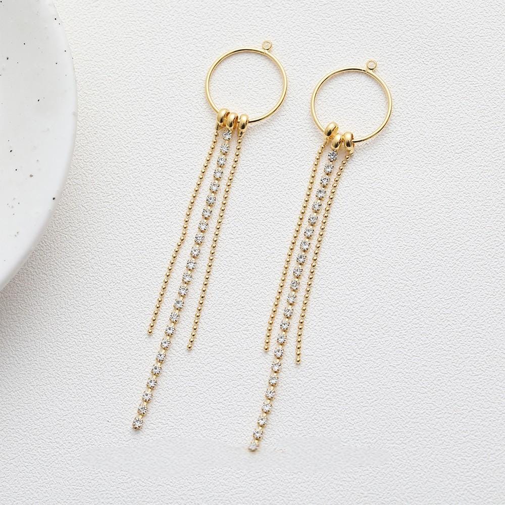 Gold Beads Chain Tassel Pendant, CZ Pave Chain Charm, Cubic Zirconia, 18K Gold Plated Earring Chain Pendant, Earring Findings GZ602