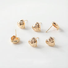 Load image into Gallery viewer, 10pcs Gold Hammered Heart Earring Post, S925 Silver Pin Nickel Free Earrings, Heart Shape Ear Stud with Loop, Z098