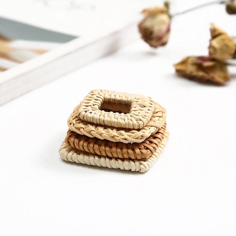 10PCS Rattan Weaving square-shaped Earring Findings, Boho earring making, Vacation Style Hawaii Handmade Earring Finding BS009
