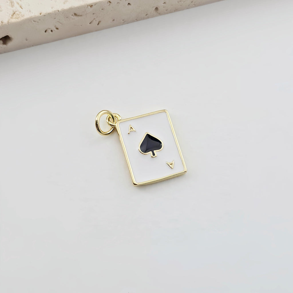 Enamel Poker Pendant, 18K Gold Plated, Necklace Making Charms, Jewelry Findings S1287