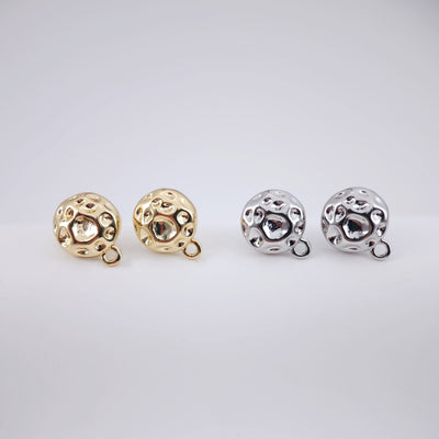 Round Hammered Earring Post Earrings, Gold Earring Post with Loop, Hypoallergenic, Earring Findings, Handmade Earring Supplies D0050
