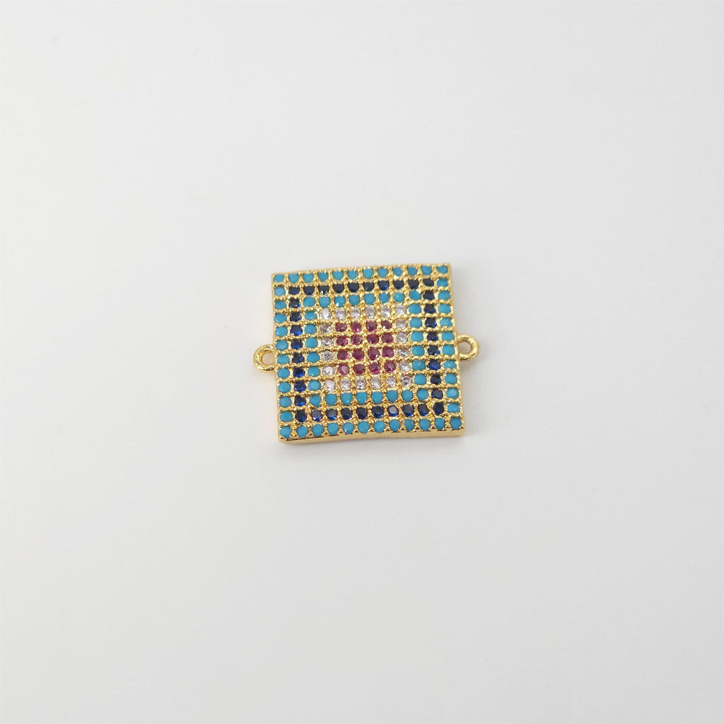 Round Pave CZ Connector, Square Connector, 18K Gold Plated Bracelet Making, Cubic Zirconia Pave Charms, Jewelry Findings S20836