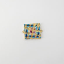 Load image into Gallery viewer, Round Pave CZ Connector, Square Connector, 18K Gold Plated Bracelet Making, Cubic Zirconia Pave Charms, Jewelry Findings S20836