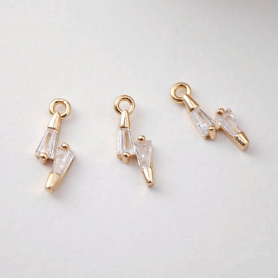 CZ Pave Lightning Pendant, Cubic Pendant, Earring Connectors, Real Gold Plated Brass Earring Charms, Jewelry Findings D0072