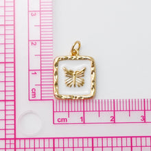 Load image into Gallery viewer, White Enamel Square Charm, Butterfly, Rose, 18K Gold Plated, Necklace Bracelet Making Pendant S20775