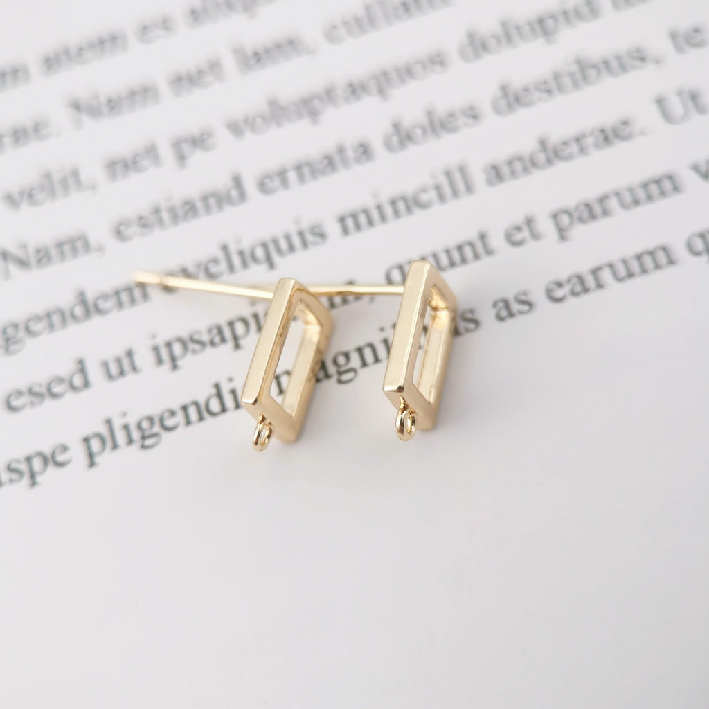 4pcs 14K Gold Rectangular Earring Post With Loop, S925 Silver Ear Pin Nickel Free Earrings, Ear Stud, Hypoallergenic Earring Findings Z077