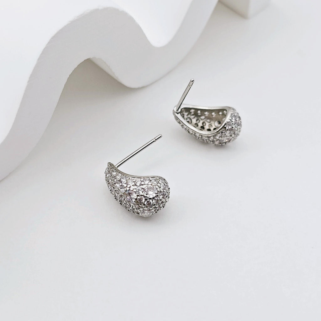 18K Gold Drop Post Earring, CZ Pave, 15*8.3mm, Stud Earring Nickel Free, Hypoallergenic Earring Findings S1244