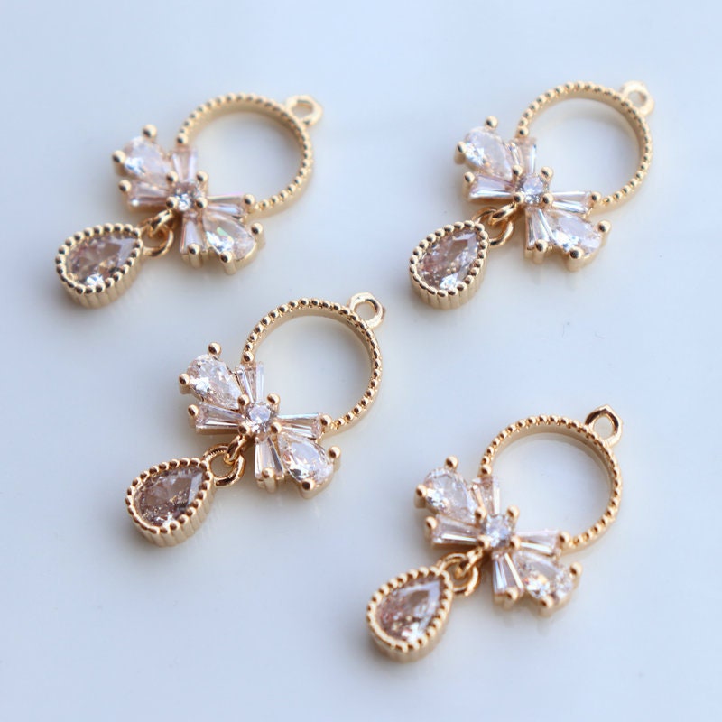 CZ Pave Bow Tie Charm, Cubic Zircon Crystal Bow Tie Pendant,  Necklace Pendant, 14K Real Gold Plated Charm, Jewelry Findings JY012-F010