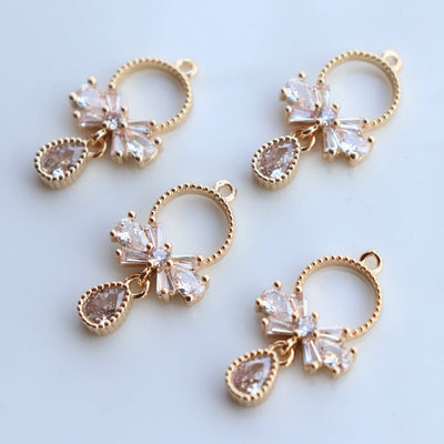 CZ Pave Bow Tie Charm, Cubic Zircon Crystal Bow Tie Pendant,  Necklace Pendant, 14K Real Gold Plated Charm, Jewelry Findings JY012-F010