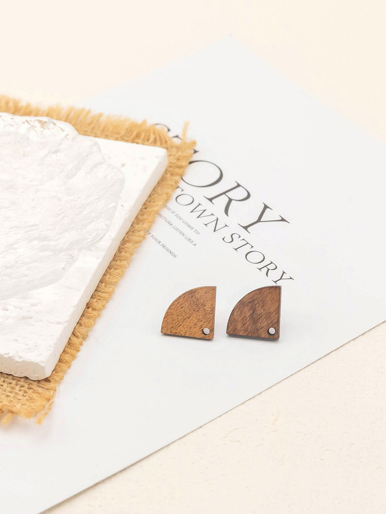 4PCS  Wood Earrings,  FanShaped Wooden Earrings for women,Reclaimed Walnut Wood, Nickel Free, Geometric Statement Earrings Finding  JT925